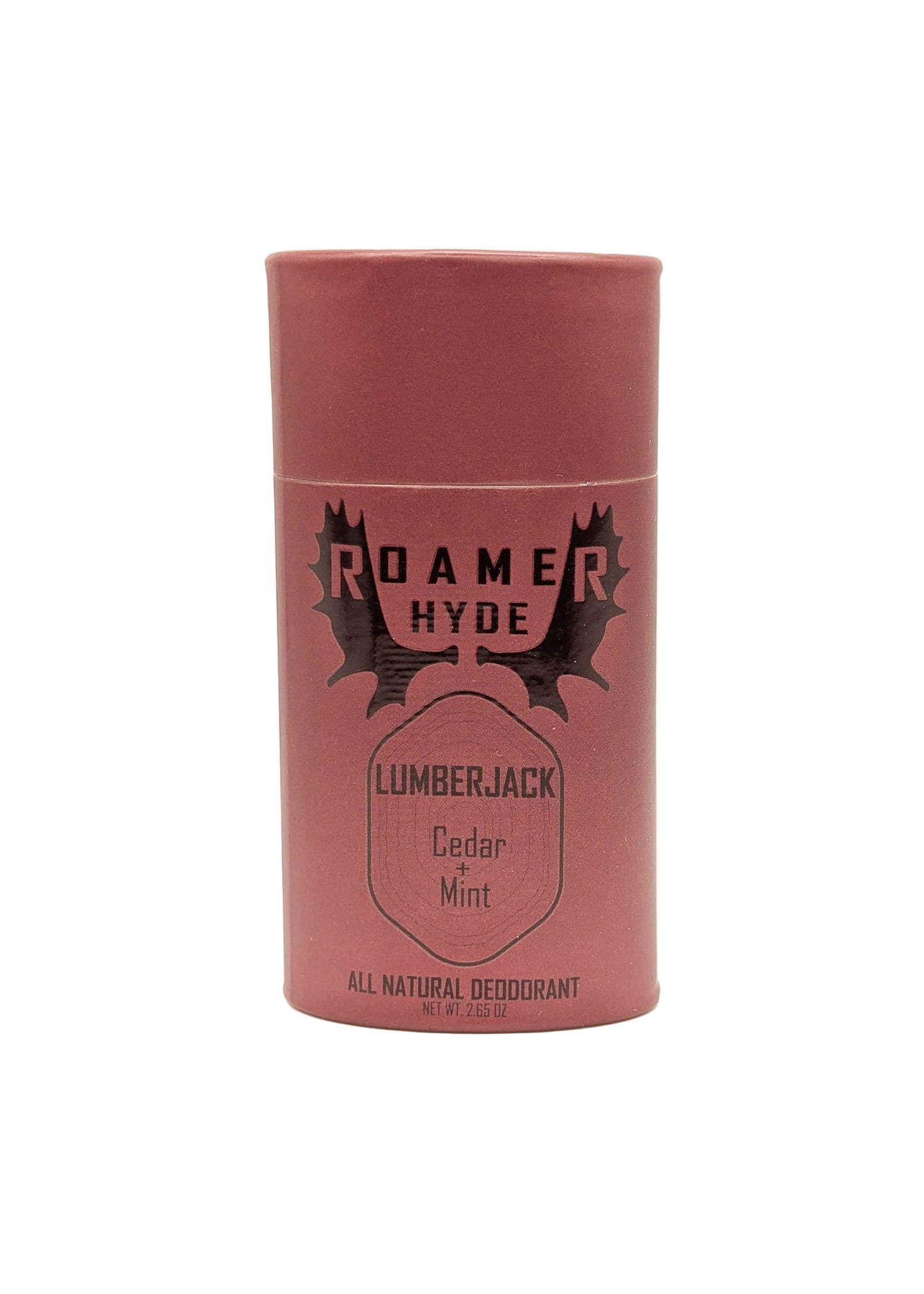 Red cylindrical deodorant container with 'Roamer Hyde' branding on a white background