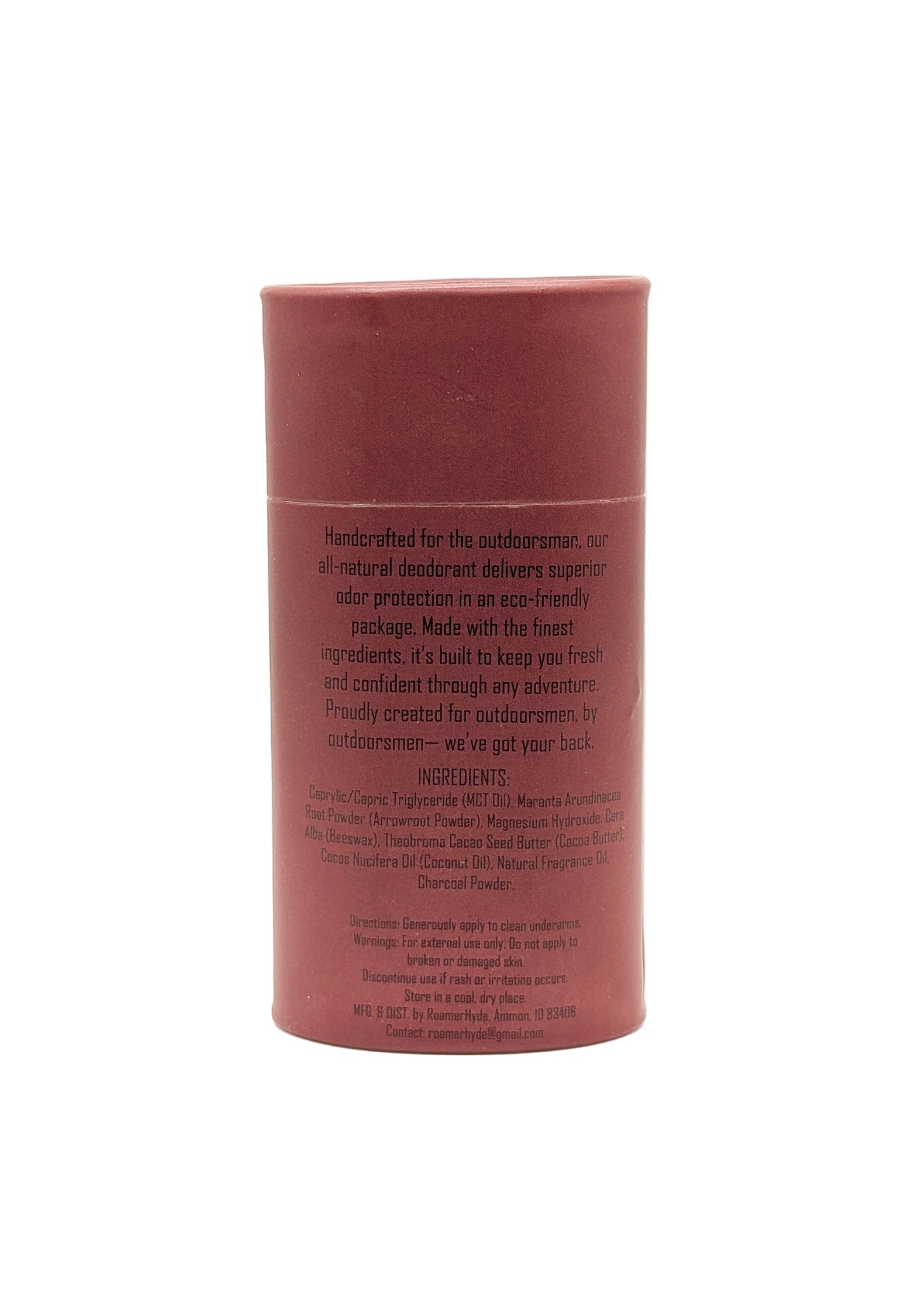 Red cylindrical container with text on a white background