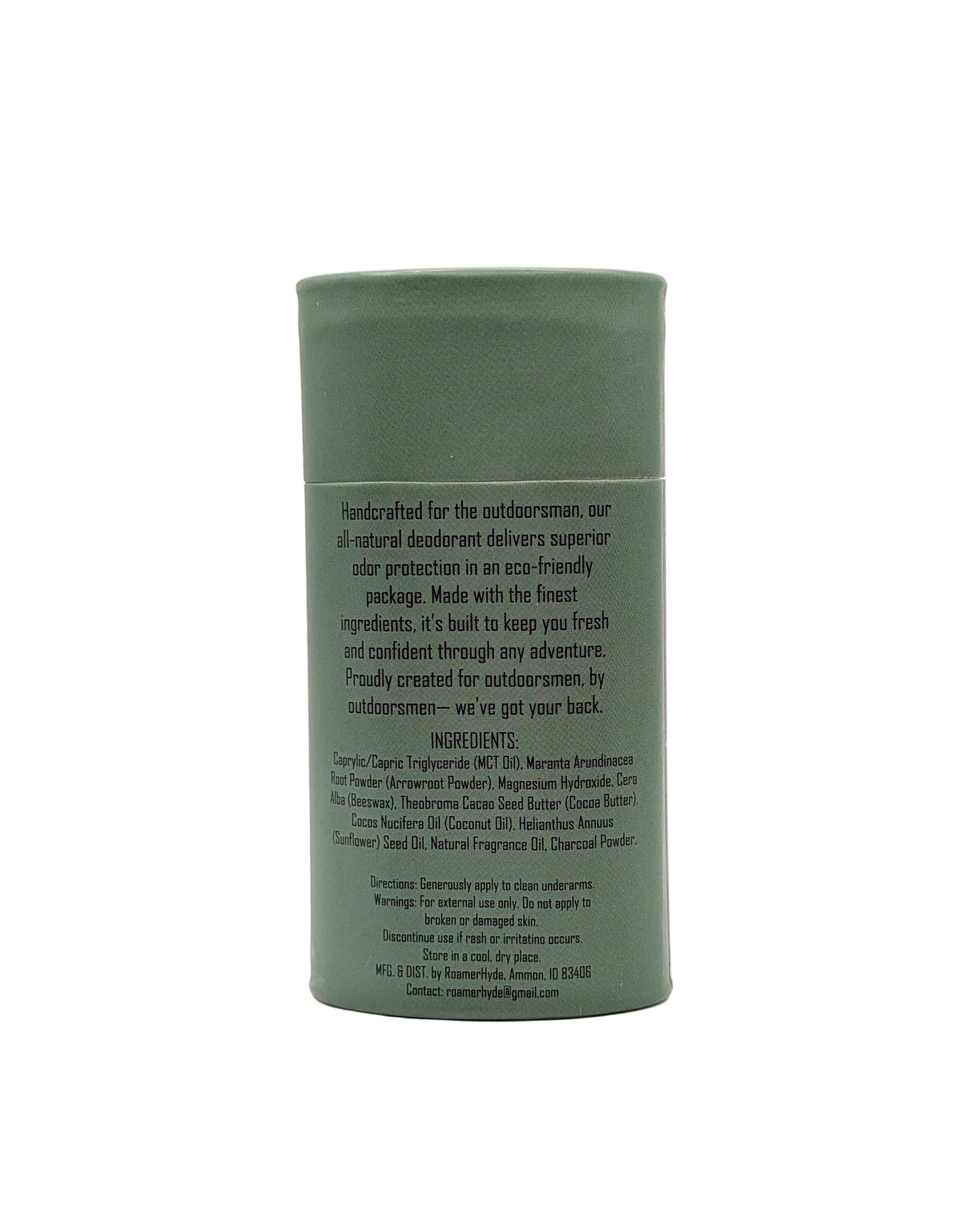 Green cylindrical container with text on a white background